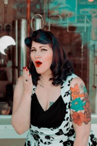 Woman model in 1950's dress