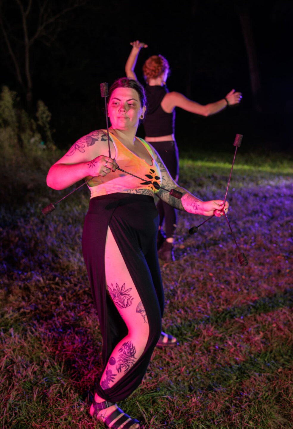 night portrait with fire and flow - woman fire flow artist in night portrait

