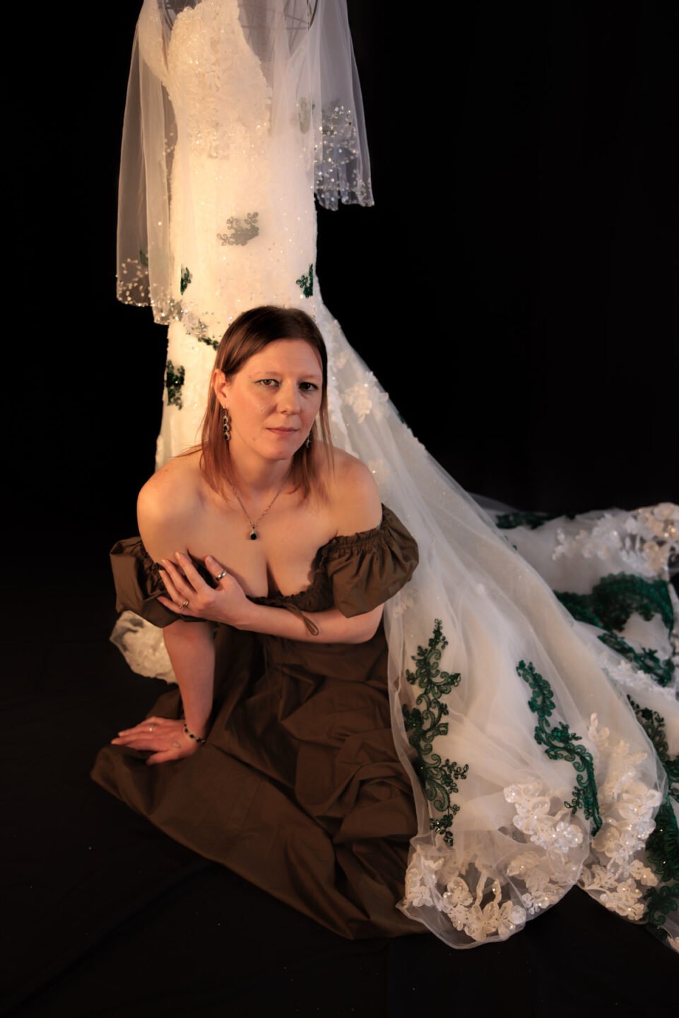 Woman model in brown dress